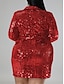 levne společenské šaty větší velikosti-dámské plus size křivky velikonoční šaty flitrové sako společenské šaty jednobarevná košile límeček dlouhý rukáv jaro podzim móda horké formální minišaty modré červené šaty