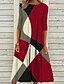 cheap Print Dresses-Women&#039;s Casual Dress Shift Dress Swing Dress Midi Dress Red Navy Blue Blue 3/4 Length Sleeve Geometric Ruched Summer Spring Crew Neck Fashion 2023 S M L XL XXL 3XL 4XL 5XL