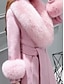 billige Vinterjakker-Dame Vinterfrakk Hold Varm Bekvem Med belte Pelskrage Elegant Mote Moderne Gate stil Helfarge Feriereise Gate Fritid / hverdag Helg Åpen Forside Lang Knaphul Normal Langermet Yttertøy Rosa Rød