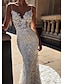 cheap Wedding Dresses-Beach Boho Wedding Dresses Mermaid / Trumpet Camisole V Neck Spaghetti Strap Chapel Train Lace Bridal Gowns With Lace Appliques 2024