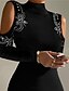 cheap Party Dresses-Women&#039;s Semi Formal Party Dress Sheath Dress Black Dress Midi Dress Black Dark Gray Long Sleeve Flower Cut Out Winter Fall Spring Stand Collar Fashion Slim 2023 S M L XL