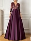 cheap Evening Dresses-A-Line Evening Gown Elegant Dress Formal Wedding Guest Floor Length 3/4 Length Sleeve V Neck Satin with Pleats Sequin 2024