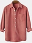cheap Men&#039;s Casual Shirts-Men&#039;s Casual Shirt Summer Shirt Corduroy Shirt Yellow Red &amp; White Long Sleeve Plain Lapel Outdoor Daily Wear Button Clothing Apparel Casual Comfort