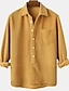 baratos camisas masculinas casuais-Homens Camisa casual camisa de verão Camiseta de Veludo Amarelo Vermelho Manga Longa Tecido Lapela Ao ar livre Roupa Diária Botão Roupa Casual Conforto