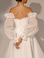 tanie Suknie ślubne-Krótkie białe Suknie ślubne Krój A Kwadratowy dekolt Długi rękaw Do kostki Organza Suknie ślubne Z Plisy Jeden kolor 2024