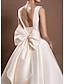 cheap Wedding Dresses-Reception Simple Wedding Dresses Wedding Dresses A-Line Off Shoulder Cap Sleeve Tea Length Satin Bridal Gowns With Pleats Ruched 2024