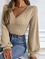 abordables Tops básicos de mujer-Camisa Blusa Mujer Caqui Color sólido Croché Calle Diario Moda Diario Escote en Pico Texturizado Ajuste regular S