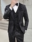 halpa Tuxedo -puku-mustavalkoiset miesten juhlapuvut hääjuhla ilta smokit ruusukuvio jacquard kontrasti väri 3 kpl huivi kaulus räätälöity istuvuus yksirintainen yksinappula 2024