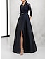 cheap Mother of the Bride Dresses-A-Line Mother of the Bride Dress Wedding Guest Elegant Vintage Shirt Collar Floor Length Satin Lace 3/4 Length Sleeve with Sash / Ribbon Split Front 2024