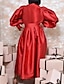 cheap Design Party Dresses-Women‘s Party Dress Wedding Guest Dress Swing Dress Midi Dress Red Long Sleeve Pure Color Ruched Winter Fall Spring Shirt Collar Hot Party Date Loose Fit 2023 S M L XL 2XL 3XL 4XL