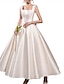 Недорогие Свадебные платья-простые свадебные платья для приема, свадебные платья трапеции с открытыми плечами и рукавами-крылышками, атласные свадебные платья чайной длины со складками и рюшами 2024