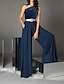 cheap Evening Dresses-Jumpsuits Evening Gown Elegant Dress WorkWear Floor Length Short Sleeve One Shoulder Pocket Chiffon with Pocket 2024