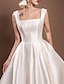 tanie Suknie ślubne-recepcja proste suknie ślubne suknie ślubne linia a off ramię rękaw cap długość do herbaty satynowe suknie ślubne z zakładkami ruched 2024