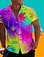 preiswerte Herrenhemden in großen Größen-Herren Hemd Hawaiihemd Sommerhemd Farbverlauf Kokosnussbaum Grafik-Drucke Umlegekragen Schwarz Blau Purpur Grün Regenbogen Casual Hawaiianisch Kurzarm Bedruckt Button-Down Bekleidung Tropisch Modisch