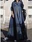 Χαμηλού Κόστους Βαμβακερά &amp; Λινά Φορέματα-Γυναικεία Φόρεμα από λινό Φόρεμα πουκαμίσα Καθημερινό φόρεμα Μακρύ φόρεμα Βαμβάκι Λινό Κουμπί Τσέπη Καθημερινά Κολάρο Πουκαμίσου Μακρυμάνικο Άνοιξη Φθινόπωρο Χειμώνας Θαλασσί