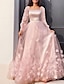 cheap Prom Dresses-A-Line Prom Dresses Maxi Dress Wedding Guest Sweet 16 Floor Length Long Sleeve Scoop Neck Tulle with Appliques Butterfly 2024