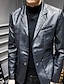 cheap Men&#039;s Blazers-Men&#039;s Faux Leather Jacket Blazer Office &amp; Career Daily Wear Warm Pocket Button-Down Spring &amp;  Fall Solid / Plain Color Stylish Warm Ups Turndown Faux Leather Wine Black khaki Dark Blue Jacket