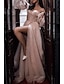 cheap Prom Dresses-A-Line Prom Dresses Corsets Dress Formal Wedding Party Dress Floor Length Long Sleeve Off Shoulder Tulle with Glitter Ruched Slit 2024
