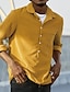 رخيصةأون قمصان رجالية عادية-رجالي قميص غير رسمي قميص صيفي قميص مضلع أصفر أحمر كم طويل 平织 Lapel الأماكن المفتوحة مناسب للبس اليومي أزرار ملابس كاجوال مريح