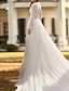 baratos Vestidos de Casamento-Praia Boho Vestidos de noiva Linha A Decote V Manga Longa Cauda Corte Renda Vestidos de noiva Com Fenda Frontal 2024