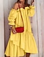 cheap Plain Dresses-Women&#039;s Casual Dress Swing Dress Midi Dress Black Yellow Red Long Sleeve Pure Color Ruched Summer Spring Off Shoulder Classic Loose Fit 2023 S M L XL 2XL