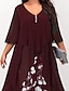 cheap Plus Size Dresses-Women&#039;s Plus Size Curve Work Dress Floral V Neck Ruched 3/4 Length Sleeve Spring Fall Work Elegant Midi Dress Formal Vacation Dress / Layered / Print