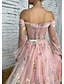cheap Prom Dresses-A-Line Prom Dresses Floral Dress Birthday Garden Party Ankle Length Long Sleeve Off Shoulder Fall Wedding Guest Lace with Embroidery Appliques 2024