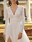 cheap Wedding Dresses-Beach Boho Wedding Dresses A-Line V Neck Long Sleeve Court Train Lace Bridal Gowns With Split Front 2024