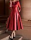 cheap Cocktail Dresses-A-Line Cocktail Dresses Minimalist Dress Party Dress Wedding Guest Tea Length 3/4 Length Sleeve Jewel Neck Fall Wedding Guest Satin with Pleats 2024