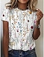 baratos T-Shirts de mulher-Mulheres Camiseta Floral Patchwork Imprimir Casual Diário Feriado Básico Manga Curta Decote Redondo Branco