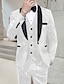 ieftine Costume de tuxedo-costume de bal pentru bărbați alb negru petrecere de nuntă smoking de seară model trandafiri jacquard culoare contrastantă 3 piese guler șal croit cu un singur piept cu un singur buton 2024
