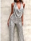 cheap Women&#039;s Rompers-Women‘s Romper Backless Sparkly Sequin Solid Color Halter Neck Sexy Party Prom Straight Slim Sleeveless Sleeveless Silver Gold Green XS S M All Seasons