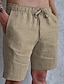 cheap Casual Shorts-Men&#039;s Shorts Linen Shorts Summer Shorts Pocket Drawstring Elastic Waist Plain Comfort Breathable Short Casual Holiday Going out Linen / Cotton Blend Fashion Streetwear Black White