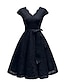 olcso Buliruhák-Női Csipke Fodrozott Vintage ruha Mini ruha Elegáns Sima V-alakú Rövid ujjú Parti Születésnap Nyár Tavasz Fekete Mandula