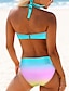 tanie Zestawy bikini-Damskie Puszysta Stroje kąpielowe Bikini 2 szt Kostium kąpielowy zawiązać z przodu Ombre Kolor gradientu Tropikalny Push Up Kostiumy kąpielowe