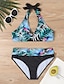 preiswerte Bikini-Sets-Damen Übergröße Badeanzug Bikinis Bademode 2 teilig Streifen Gestreift Strandbekleidung Push-Up Hosen Badeanzüge