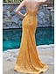 cheap Prom Dresses-Mermaid / Trumpet Prom Dresses Sparkle &amp; Shine Dress Formal Wedding Guest Sweep / Brush Train Sleeveless Sweetheart Sequined Backless with Sequin Slit 2024