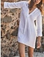 ieftine proiectează rochii din bumbac și in-Pentru femei Rochie albă Rochie casual Rochie tunică Rochie Mini In Zdrobit Zilnic V Adânc Manșon Lung Vară Primăvară Toamnă Negru Alb Culoare pură