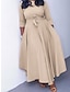 cheap Plus Size Party Dresses-Women‘s Plus Size Curve Casual Dress Swing Dress Solid Color Long Dress Maxi Dress 3/4 Length Sleeve Lace up Pocket Crew Neck Fashion Daily Yellow Red Spring Summer L XL XXL 3XL