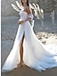 baratos Vestidos de Casamento-Praia Sensual Vestidos de noiva Linha A Decote Princesa Sem Alças Cauda Corte Renda Vestidos de noiva Com Pregas Fenda Frontal 2024