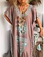 billige Boho-kjoler-Dame Maxikjole Lang kjole Maxikjole Uformell kjole T skjortekjole Boho-kjole Print kjole Mote Bohemsk Fritid utendørs Feriereise Daglig Løstsittende Blomstret Kortermet V-hals Himmelblå Kakifarget Grå