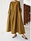 cheap Design Cotton &amp; Linen Dresses-Women&#039;s Casual Dress Cotton Summer Dress Maxi Dress Linen Pocket Smocked Basic Classic Daily Crew Neck Long Sleeve Summer Spring Fall Black Yellow Pure Color