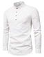cheap Cotton Linen Shirt-Men&#039;s Shirt Linen Shirt Summer Shirt Beach Shirt Black White Red Long Sleeve Plain Standing Collar Party Office Clothing Apparel Basic