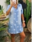 cheap Denim Dresses-Women&#039;s Denim Shirt Dress Mini Dress Denim Fashion Casual Outdoor Daily Shirt Collar Print Short Sleeve Summer Spring Fall 2023 Loose Fit Blue Star S M L XL 2XL