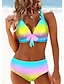 billige Bikinisæt-Dame Plusstørrelser Badetøj Bikini 2 stk badedragt binde foran Nuance Gradientfarve Tropisk Push-up bukser Badedragter