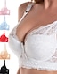 cheap Bras &amp; Bralettes-Women&#039;s Lace Bras Padded Bras Underwire Bras Detachable Straps 3/4 Cup V Neck Breathable Push Up Lace Pure Color Hook &amp; Eye Date Valentine&#039;s Day Casual Daily Polyester Sexy 1PC White Black / 1 PC