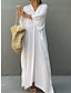 billige almindelige kjoler-Dame Hvid kjole Opdækning Strandtøj Maxi lang kjole Delt Basale Afslappet Vanlig V-hals 3/4-ærmer Løstsiddende udendørs Daglig Hvid Gul 2023 Sommer Forår En størrelse