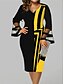 cheap Plus Size Print Dresses-Women&#039;s Plus Size Work Dress Bodycon Sheath Dress Stripe Midi Dress Long Sleeve Mesh V Neck Elegant Outdoor White Yellow Winter Fall L XL XXL 3XL 4XL