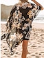 cheap Print Dresses-Women&#039;s Cover Up Beach Dress Beach Wear Midi Dress Print Basic Casual Floral Open Front Half Sleeve Loose Fit Outdoor Daily Black Navy Blue 2023 Spring Summer One Size