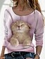 cheap Women&#039;s T-shirts-Women&#039;s T shirt Tee Pink Blue Green Cat 3D Print Long Sleeve Daily Weekend Basic Round Neck Regular 3D Cat Painting S